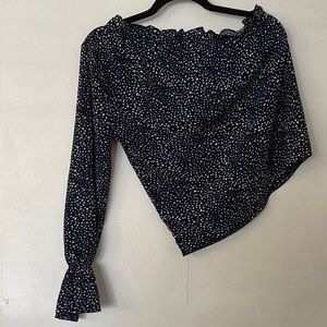 SHEIN | Blue + White Polka Dot Long Sleeve Off-the-Shoulder Top